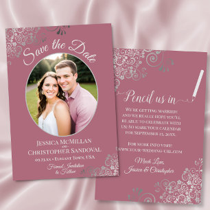 Save The Date Boucles argentées élégantes sur photo rose poussié