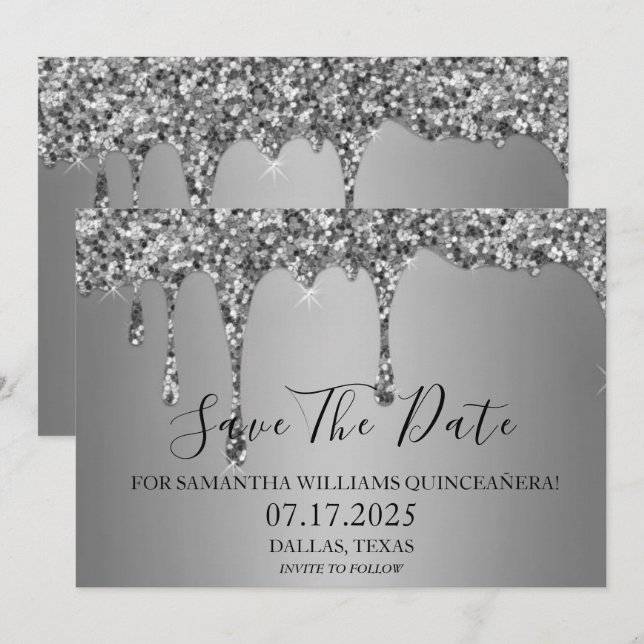 Save The Date Boucles de Parties scintillant luxe Silver Sparkle (Devant / Derrière)