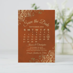 Save The Date Boucles d'or sur rouille Orange élégant calendrier