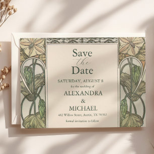 Save The Date Bougainvillea Green Art Nouveau Mucha Mariage
