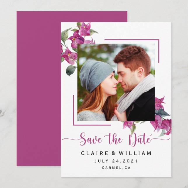 Save The Date Bougainvilliers rose floral Enregistrer la date (Devant / Derrière)