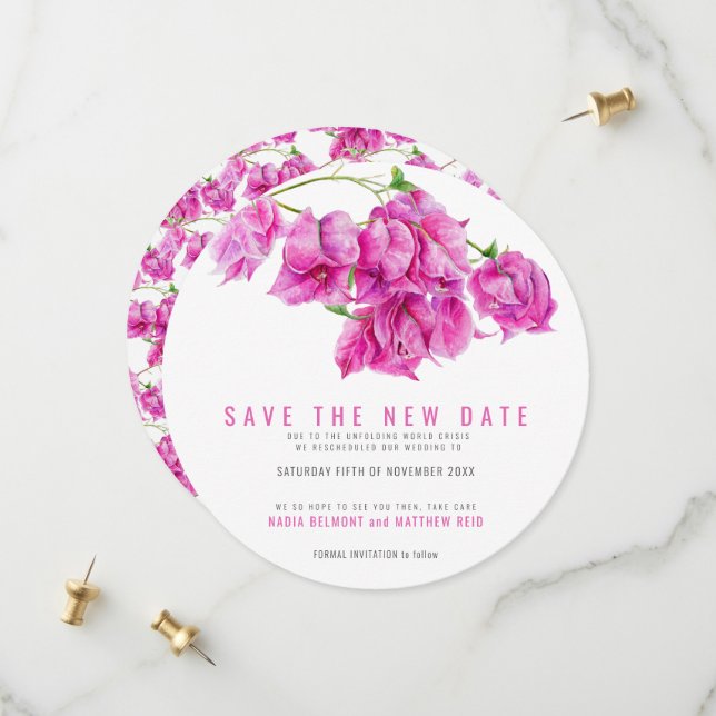 Save The Date Bougainvilliers roses enregistrer la nouvelle date (Devant/Arrière en situation)