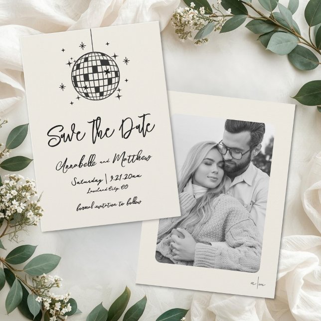 Save The Date Boule Disco Photo Dessinée à la Main Mariage (Disco Ball Hand Drawn Photo Wedding Save The Date )