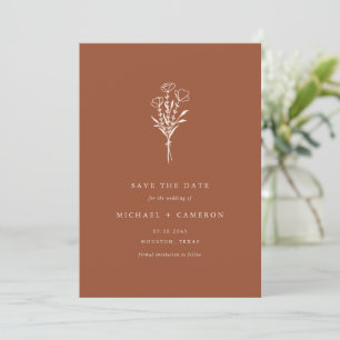 Save The Date Bouquet botanique minimaliste en terre cuite QR Co