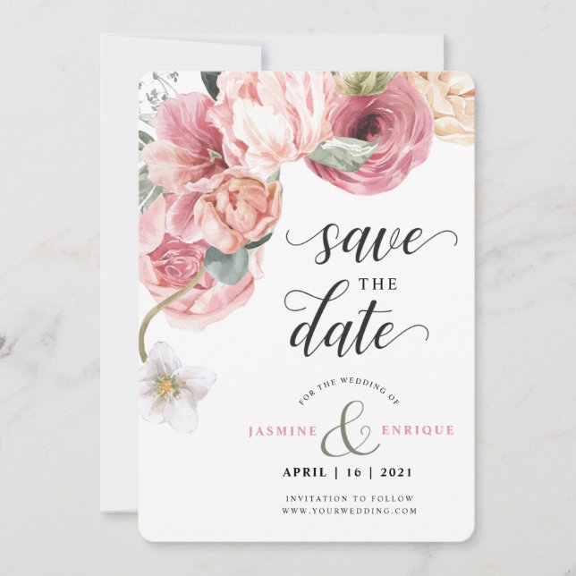 Save The Date Bouquet d'aquarelle de la Tulipe de printemps | Ph (Devant)
