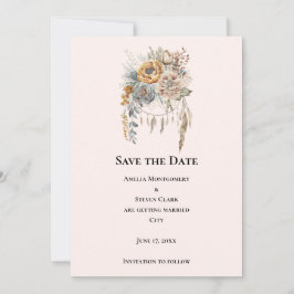 Save The Date Bouquet de fleurs Boho en Mariage couleur neutre