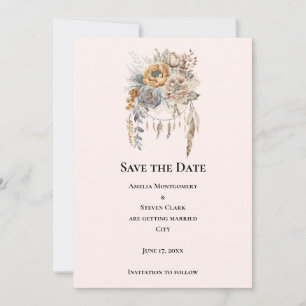Save The Date Bouquet de fleurs Boho en Mariage couleur neutre