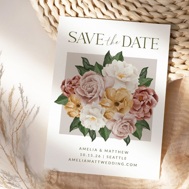 Save The Date Bouquet de fleurs botaniques Boho Élégant Mariage  (Créateur téléchargé)