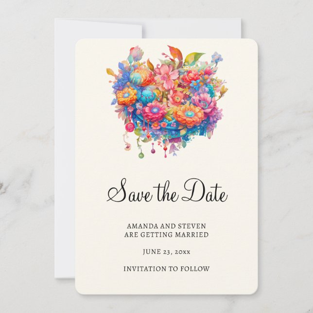 Save The Date Bouquet de fleurs d'été Boho lunaire (Devant)
