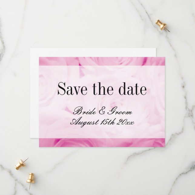 Save The Date Bouquet de fleurs rose classique mariage photo (Devant/Arrière en situation)