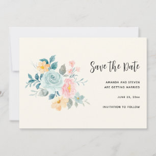 Save The Date Bouquet de fleurs rose et bleu élégant