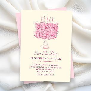 Save The Date Bouquet de fleurs roses mariage