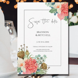 Save The Date Bouquet de fleurs sauvages aquarelles bohème rose