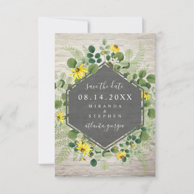 Save The Date Bouquet de fleurs sauvages Brique blanche Enregist (Devant)