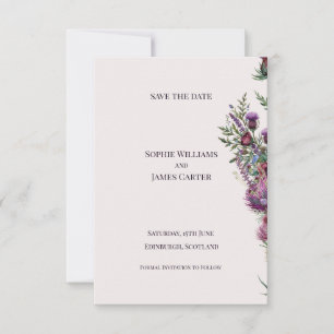 Save The Date Bouquet de fleurs sauvages de chardon écossais pou