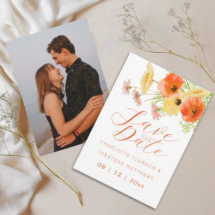 Save The Date Bouquet de fleurs sauvages orange jaune Photo mari