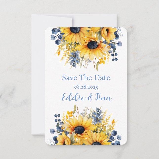 Save The Date Bouquet de Mariage Blue Yellow Peony (Devant)