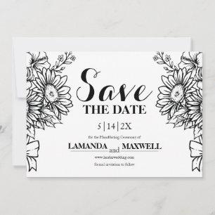 Save The Date Bouquet de tournesol noir et blanc Boho