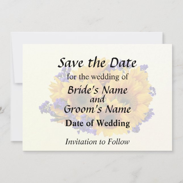Save The Date Bouquet de tournesols et de statices violettes (Devant)