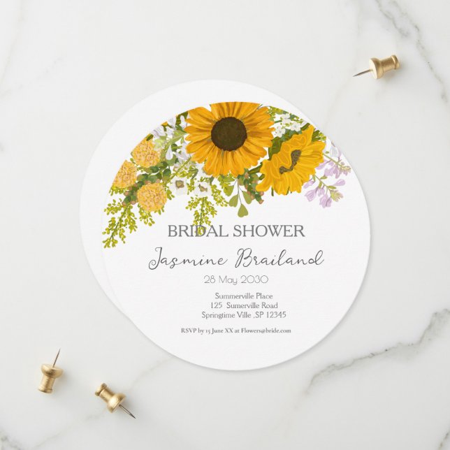Save The Date Bouquet de tournesols jaunes modernes pour une dou (Devant/Arrière en situation)