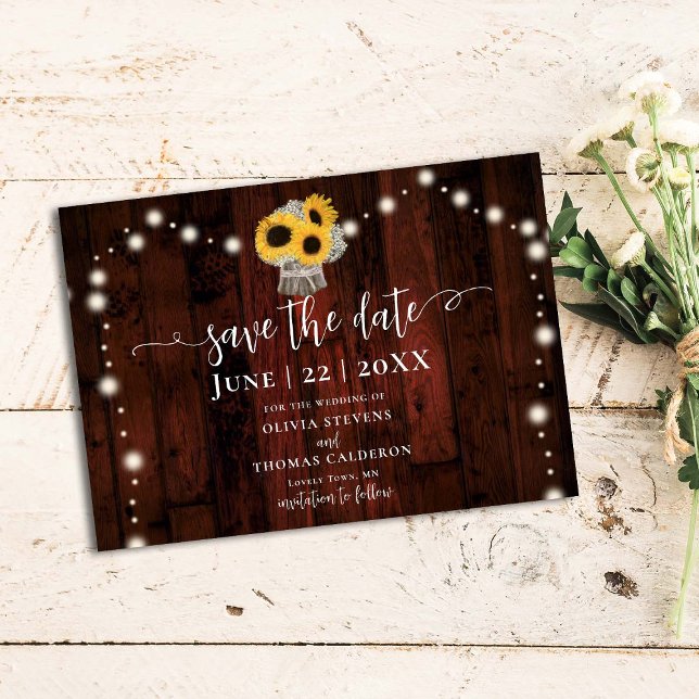 Save The Date Bouquet de tournesols rustiques Lumières Barre Mar (Créateur téléchargé)