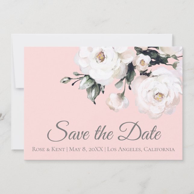 Save The Date Bouquet du coin des Roses blanches | Rose (Devant)