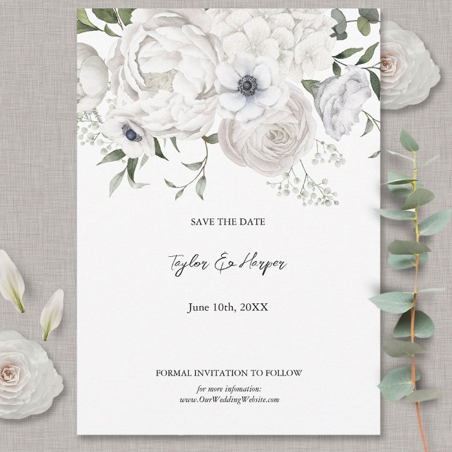 Save The Date Bouquet floral élégant noir et blanc Moderne (Créateur téléchargé)
