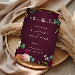 Save The Date Bourgogne Élégant Floral