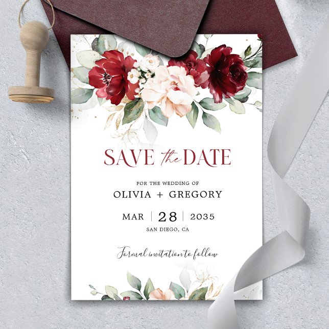 Save The Date Bourgogne et floral rose blush (Créateur téléchargé)