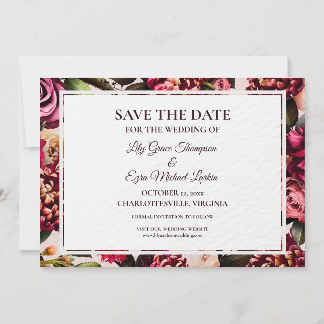 Save The Date Bourgogne et Rose Blush (Dos)