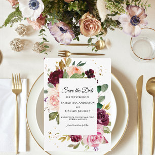 Save The Date Bourgogne Fleurie Humeur   Aquarelle Rustique
