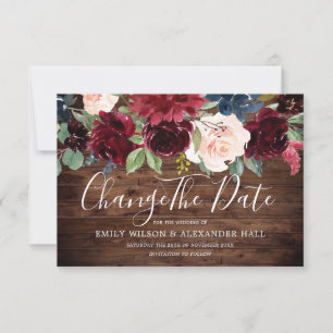 Save The Date Bourgogne Fleurs de vin rouge rustique Changent la