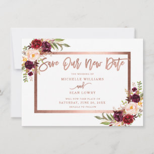 Save The Date Bourgogne Floral Rose Gold Enregistrer Notre Nouve