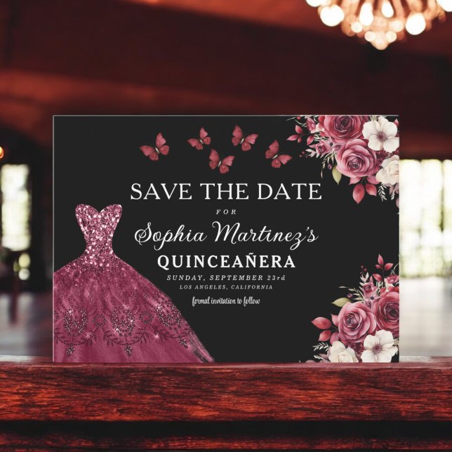 Save The Date Bourgogne florale Sauvez la date Anniversaire Quin (Créateur téléchargé)