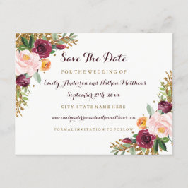 Save The Date Bourgogne Gold Floral Parties scintillant Mariage 