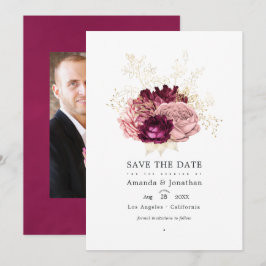 Save The Date Bourgogne - Mariage Rose et Or Marsala Blush