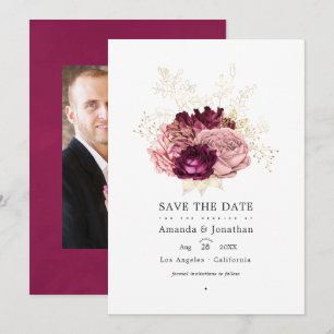 Save The Date Bourgogne - Marsala Blush Mariage rose et or