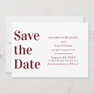 Save The Date Bourgogne Moderne et Grand Caractère Blanc