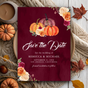 Save The Date Bourgogne Orange Brûlé Floral Mariage Citrouille
