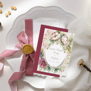Save The Date Bourgogne rose élégant romantique rustique