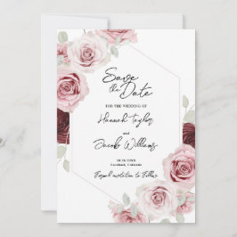 Save The Date Bourgogne rouge bleu rose Mariage floral