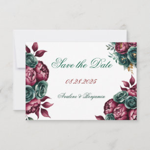 Save The Date Bourgogne Vert Émeraude Pivoine Mariage Broderie O