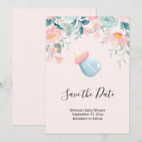 Bouteille Bébé Bleu & Rose avec bordure Fleur