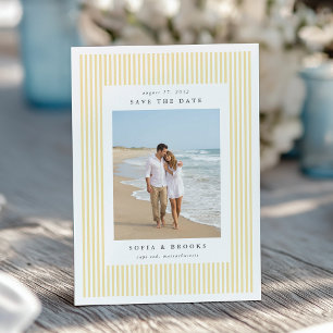 Save The Date Bouton d'or   Mariage photo classique à rayures fi