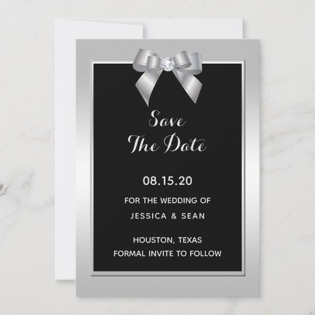 Save The Date Bow et Mariage noir en argent élégant (Devant)