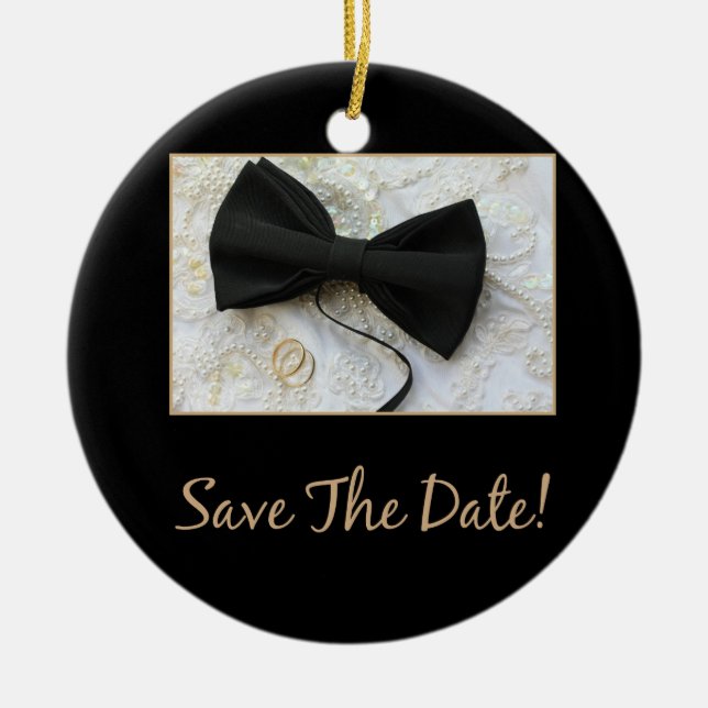 Save the Date Bow Krawatte auf Kleid Keramikornament (Vorne)