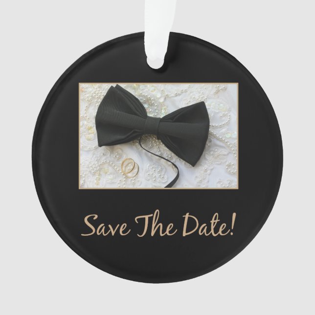 Save the Date Bow Krawatte auf Kleid Ornament (Vorderseite)