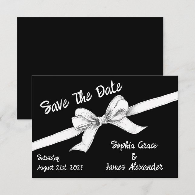Save The Date Bow noir et blanc | Mariage élégant | Monochrome (Devant / Derrière)