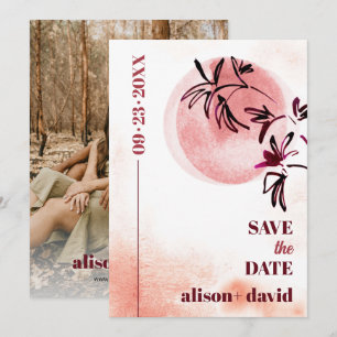 Save The Date Branche aquarelle et lune photo japonaise