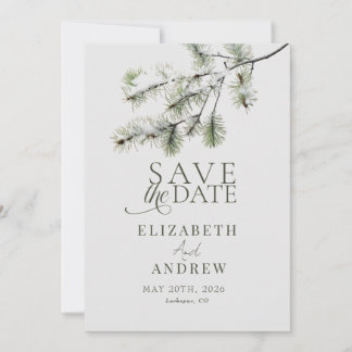 Save The Date Branche de pin | Mariage en forêt hivernale